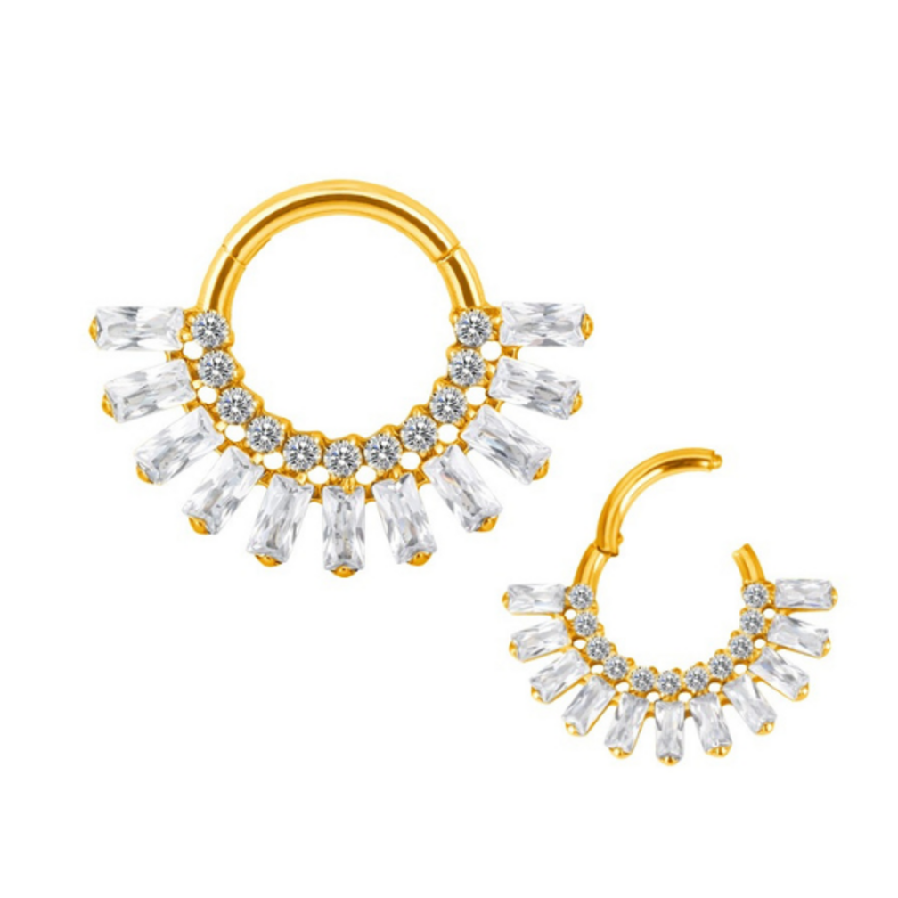 Sunray Crystal Daith Clicker Ring – Titanium & Gold PVD