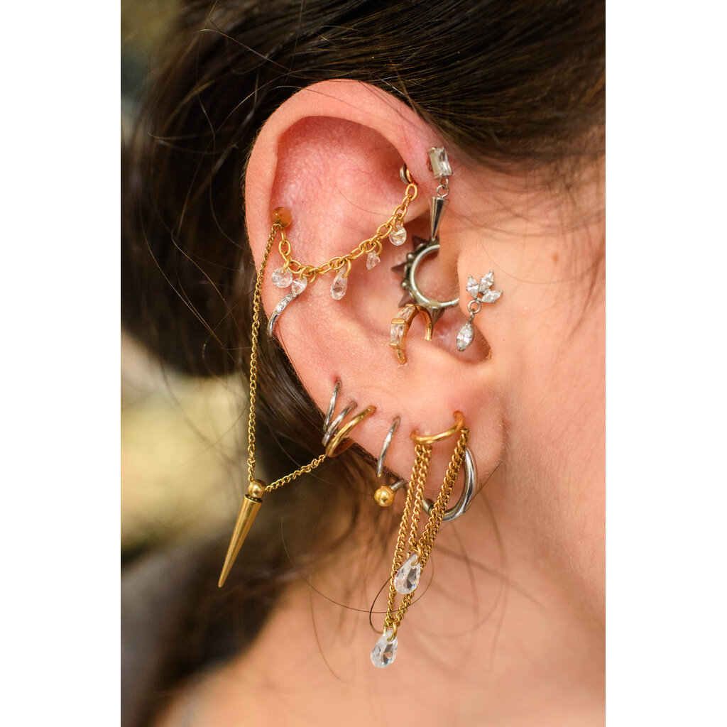 Baguette Crystal Spike Ear Piercing – Titanium & Gold PVD