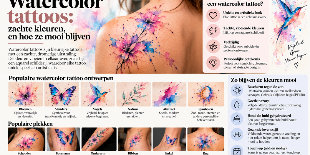 Watercolor tattoo: zachte kleuren, en hoe ze mooi blijven