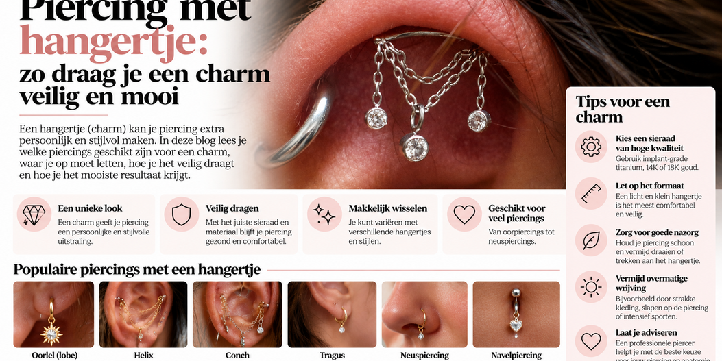 Piercing met hangertje: zo draag je een charm veilig en mooi