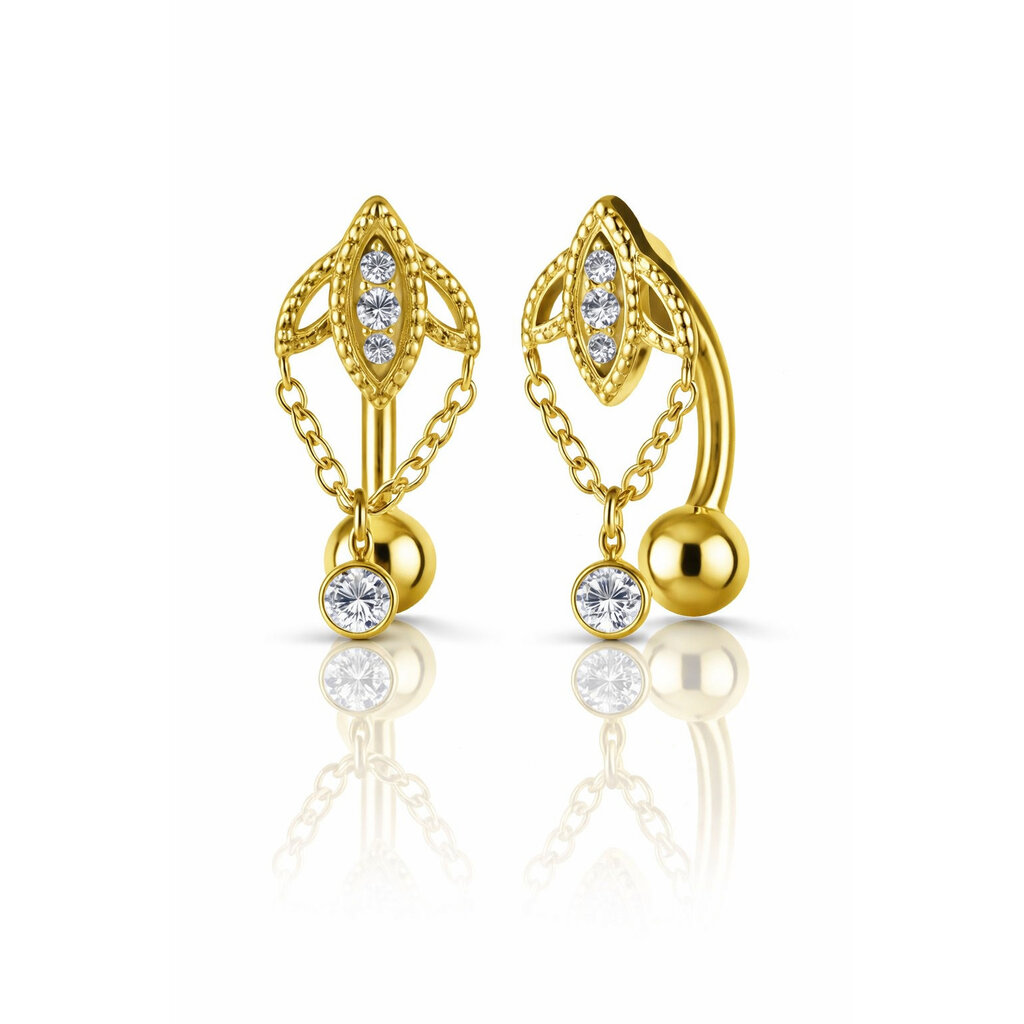 Golden Leaf Chain Navel Piercing van CoCr nikkelvrije legering met 18K Gold PVD & Premium Cubic Zirconia | Limited Edition 2026 | Piercings Works
