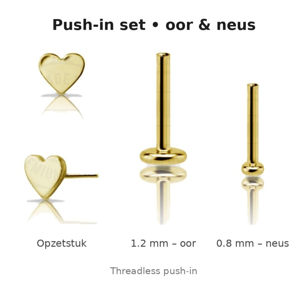 Titanium Push-in Set Hartje voor Oor & Neus – Goud PVD