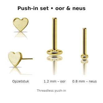 Piercings Works Titanium Push-in Set Hartje voor Oor & Neus – Goud PVD