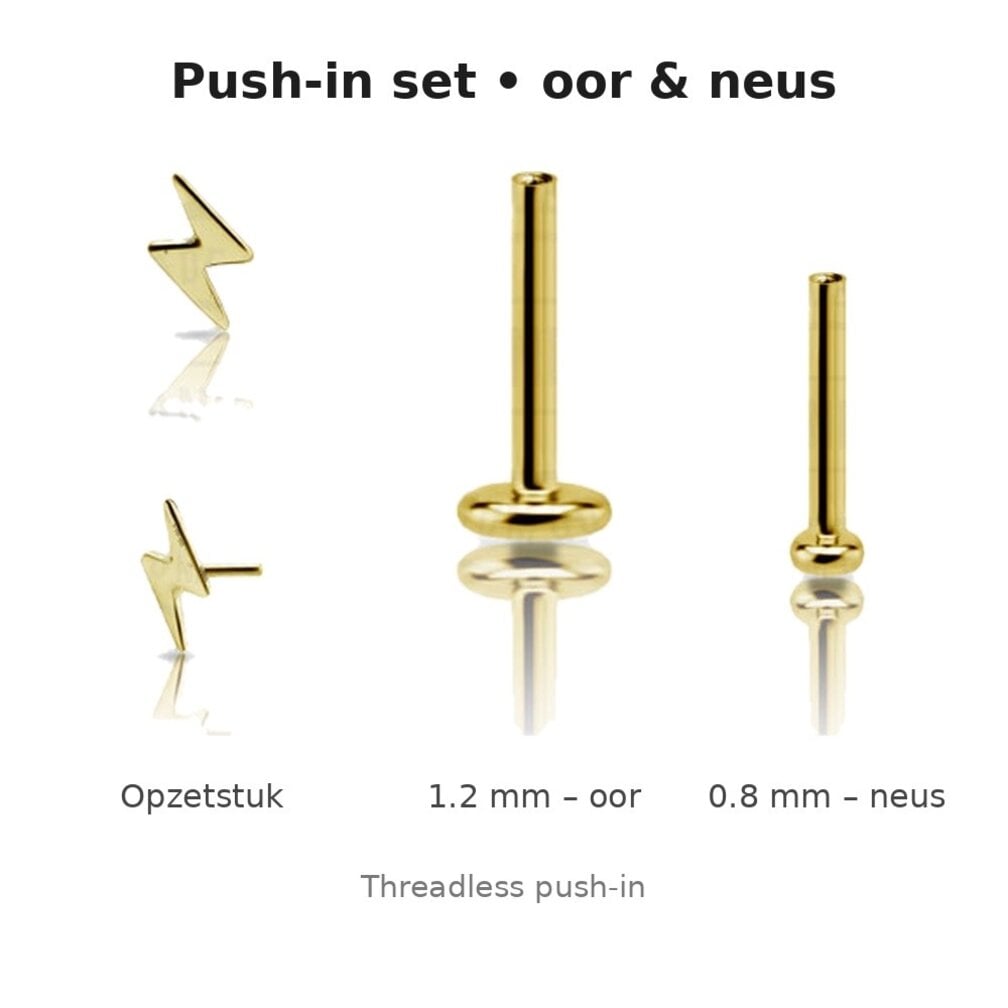 Titanium Push-in Set Bliksem voor Oor & Neus – Goud PVD