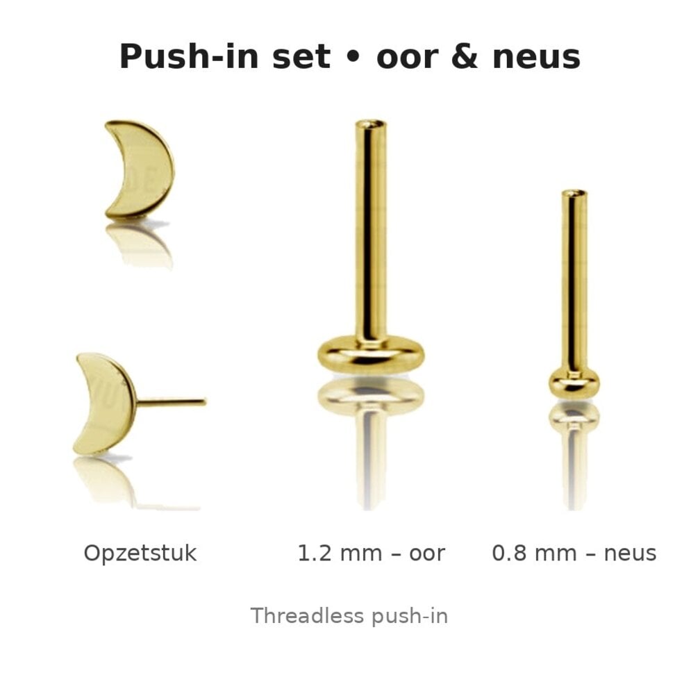 Titanium Push-in Set Maantje voor Oor & Neus – Goud PVD