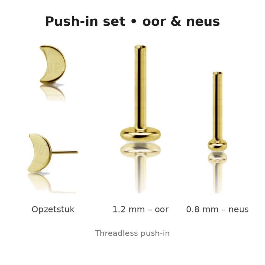 Titanium Push-in Set Maantje voor Oor & Neus – Goud PVD