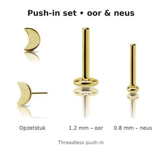 Piercings Works Titanium Push-in Set Maantje voor Oor & Neus – Goud PVD