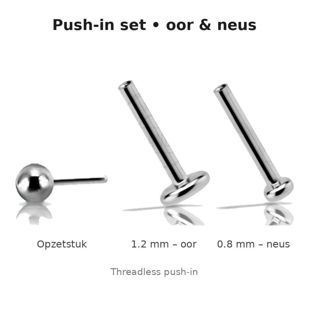 Titanium Push-in Set Bolletje voor Oor & Neus