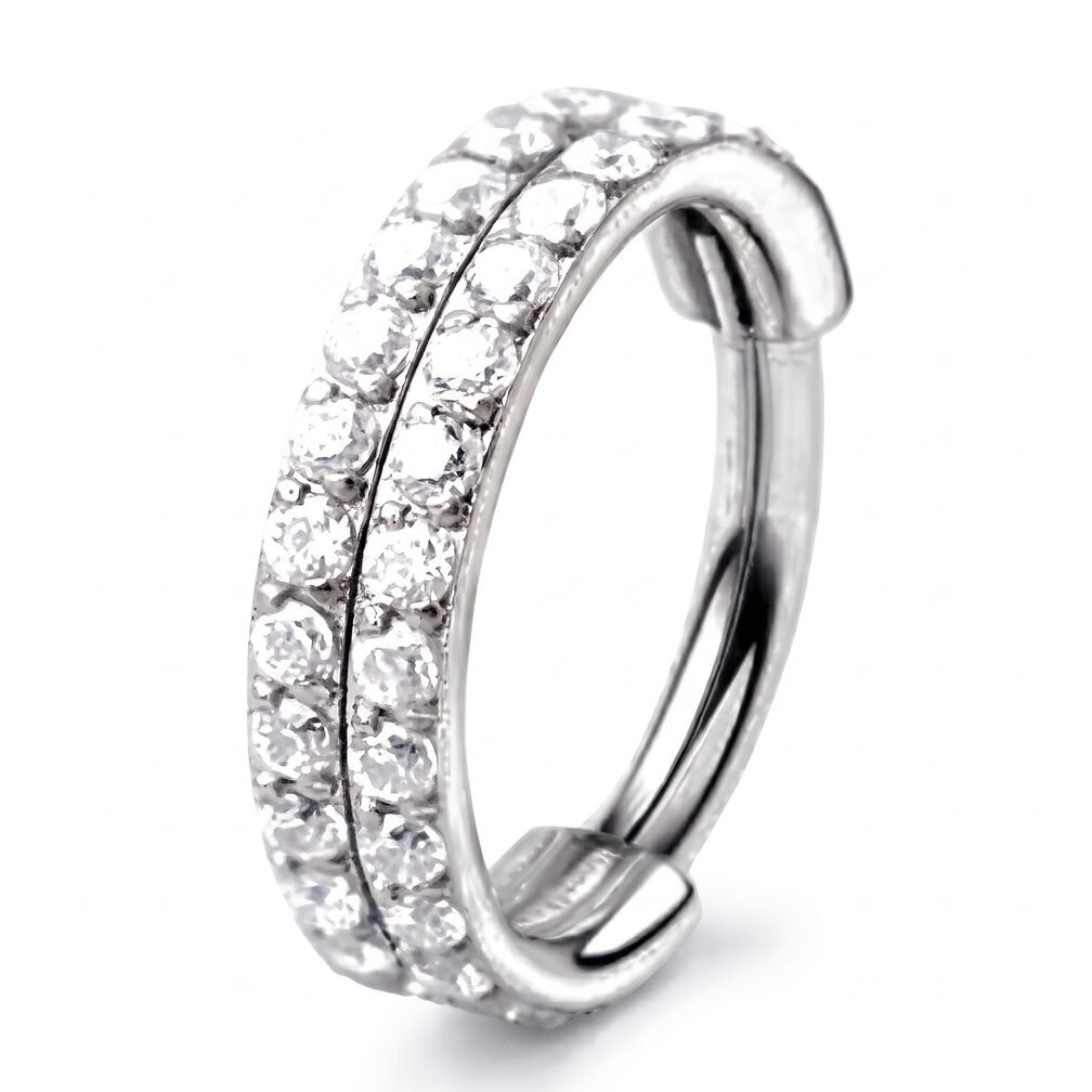 Titanium Hinged Ring met Dubbele Parel-look Rij