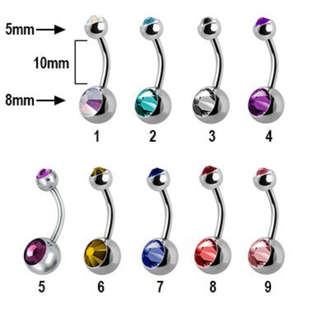 Surgical Steel Belly piercing - Crystals 10mm - Medium
