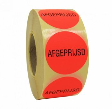 Sticker AFGEPRIJSD 40mm - rood/zwart