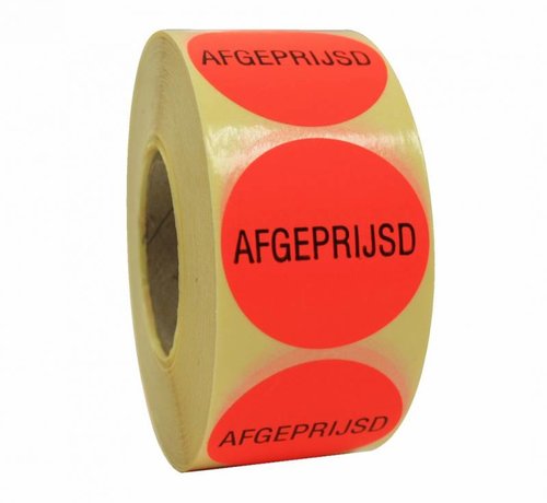 Sticker AFGEPRIJSD 35mm - rood/zwart