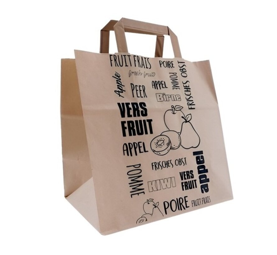 Papieren draagtassen 26 + 17 x 27 cm "Vers Fruit"