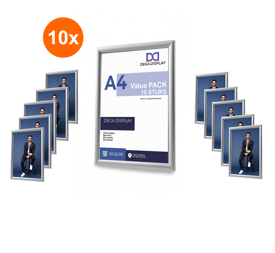 10x Kliklijsten A4 Zilver 25mm | Wissellijst A4 Zilver 25mm Ecom - 10 stuks