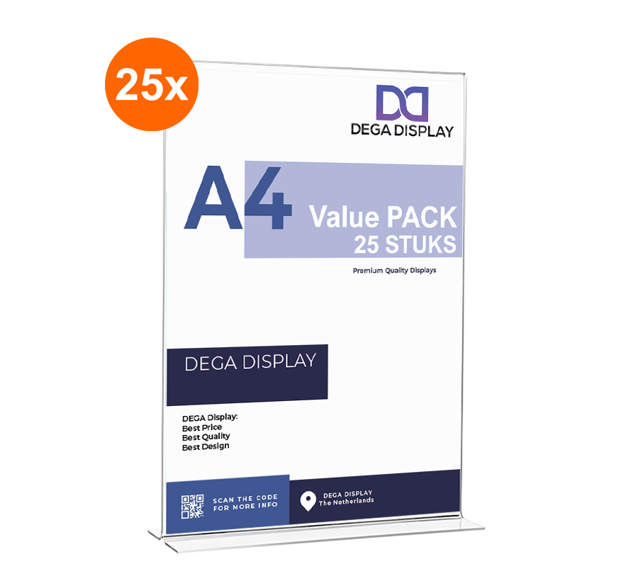 25x T-standaard A4 | Menuhouders | Per 25 stuks