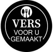 Sticker 'Vers voor u gemaakt' - Zwart - 28mm rond - 500/rol