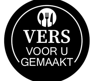 Sticker 'Vers voor u gemaakt' - Zwart - 28mm rond - 500/rol