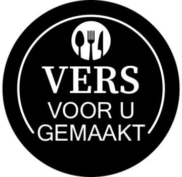 Sticker 'Vers voor u gemaakt' - Zwart - 28mm rond - 500/rol