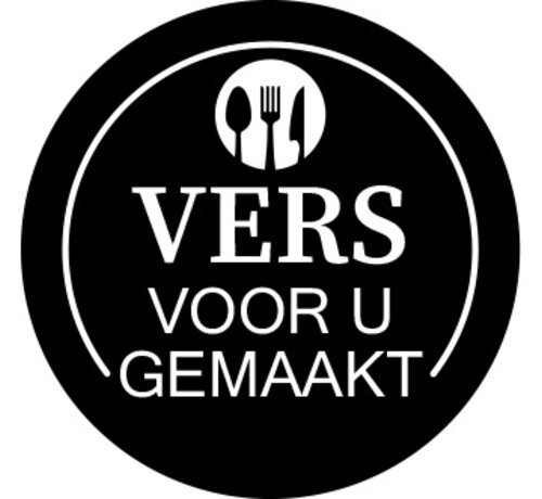 Sticker 'Vers voor u gemaakt' - Zwart - 28mm rond - 500/rol