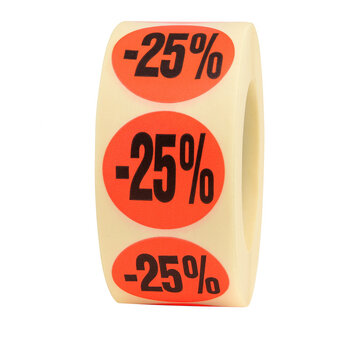 Kortingssticker 25% - 32mm - rood/zwart