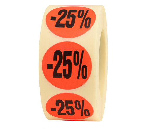 Kortingssticker 25% - 32mm - rood/zwart