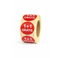 Sticker 1+1 GRATIS 32mm - rood/wit - 500/rol