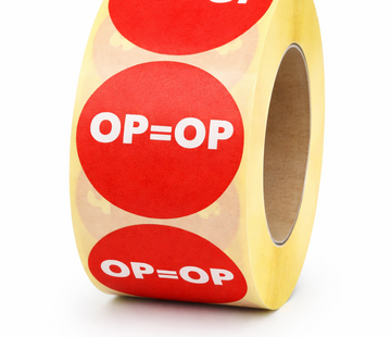 Sticker OP = OP 32mm - rood/wit - 500/rol