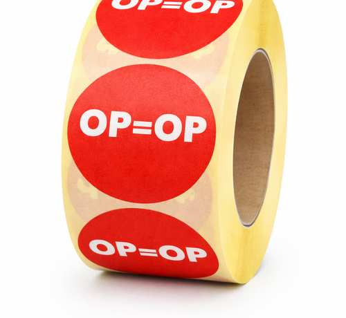 Sticker OP = OP 32mm - rood/wit - 500/rol