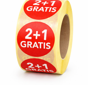 Sticker 2+1 GRATIS 32mm - rood/wit - 500/rol