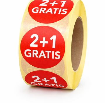 Sticker 2+1 GRATIS 32mm - rood/wit - 500/rol