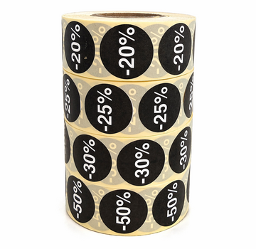 Kortingssticker % 25mm - zwart/wit |1000 per rol