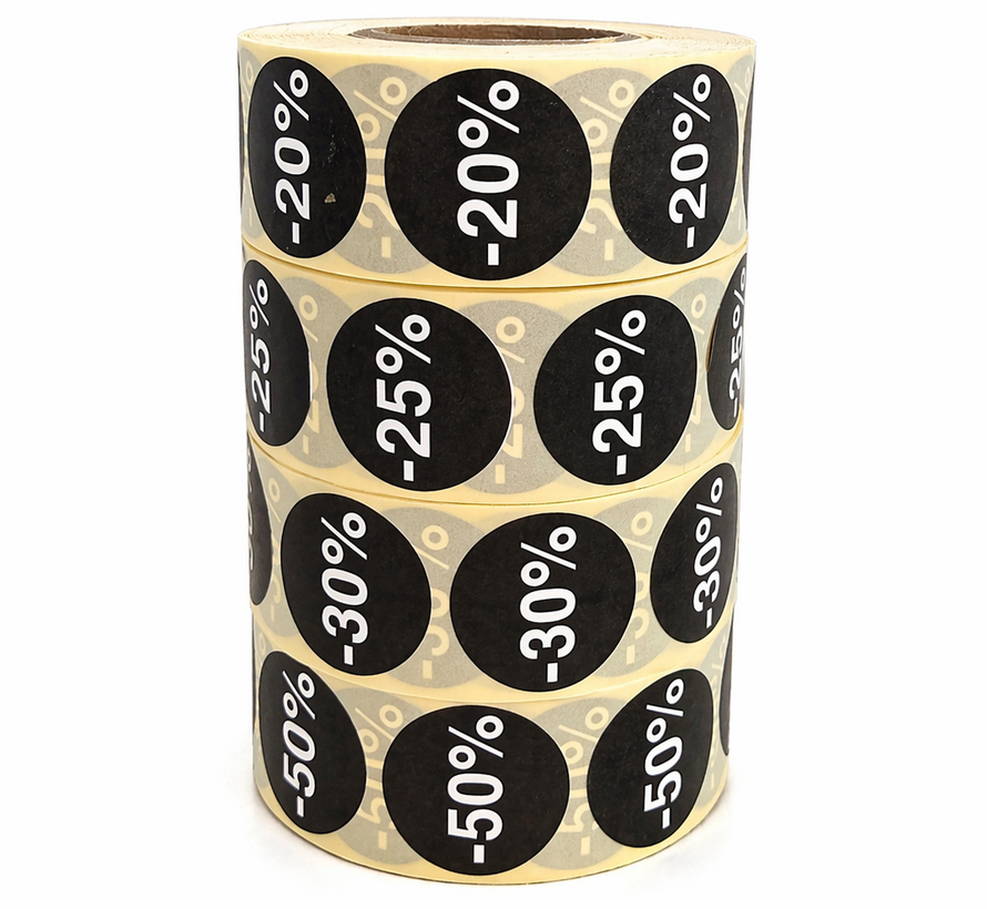 Kortingssticker % 25mm - zwart/wit |1000 per rol