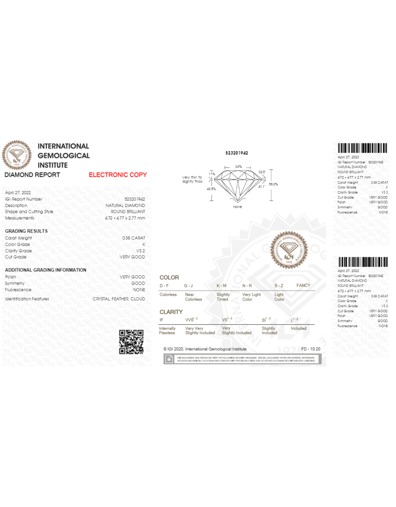 IGI Briljant- 0.38 ct. - K - VS2