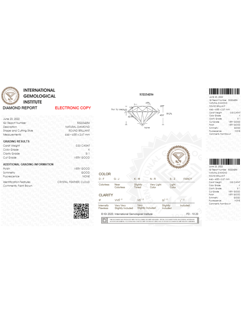 IGI Brilliant - 0.33 ct. - K - SI1