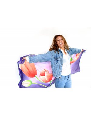 Tulpensjaal Paars met rode tulpen