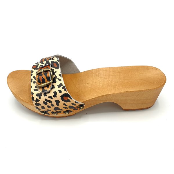 DINA Wooden sandals leopard print - wooden slippers -