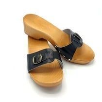 DINA  Houten sandalen zwart smalle gesp - kleppers -