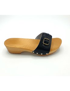 DINA Black wooden sandals with narrow buckle - clogs -
