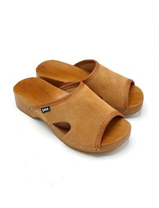 DINA Sandalen met houten zool, beige suede leer - Dina