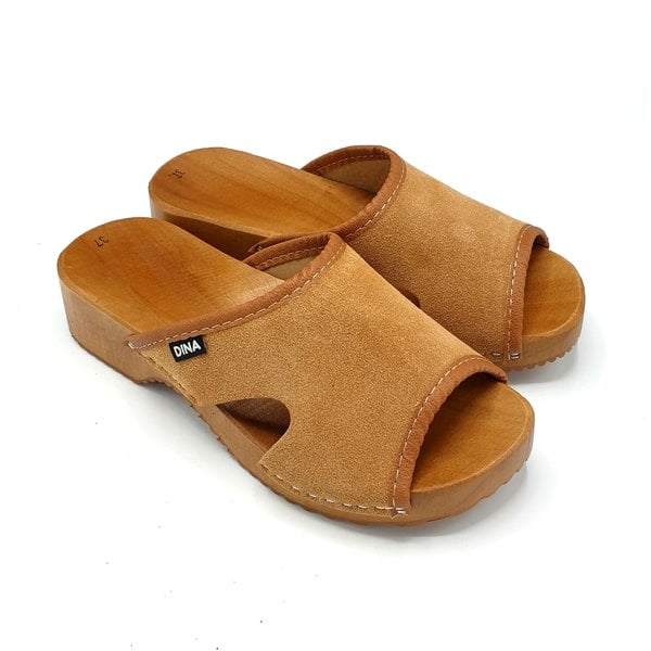 DINA Sandals with wooden sole, beige suede leather - Dina