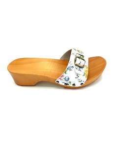 DINA Holzsandalen mit Blumenmuster und Schnalle