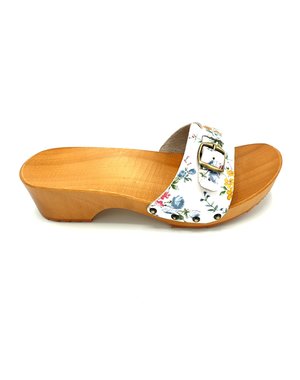 DINA Holzsandalen mit Blumenmuster und Schnalle