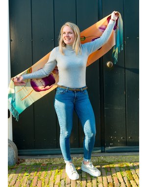 Tulip scarf 170x30cm purple tulip orange/blue