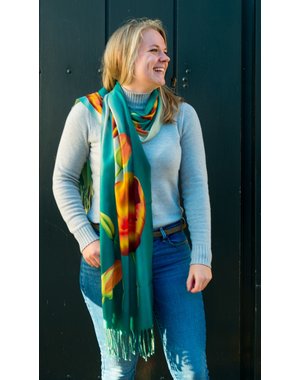  Tulip scarf 170x30cm orange tulip on green