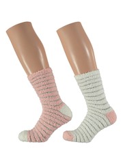  Home socks 2 pairs Onesize Ladies pink/white stripe