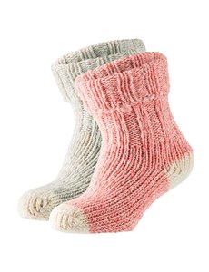  Baby wool socks girl pink/grey 2-pack