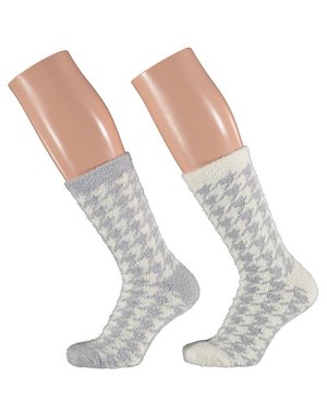 Huissokken 2 paar Onesize Dames  chenille grijs/wit