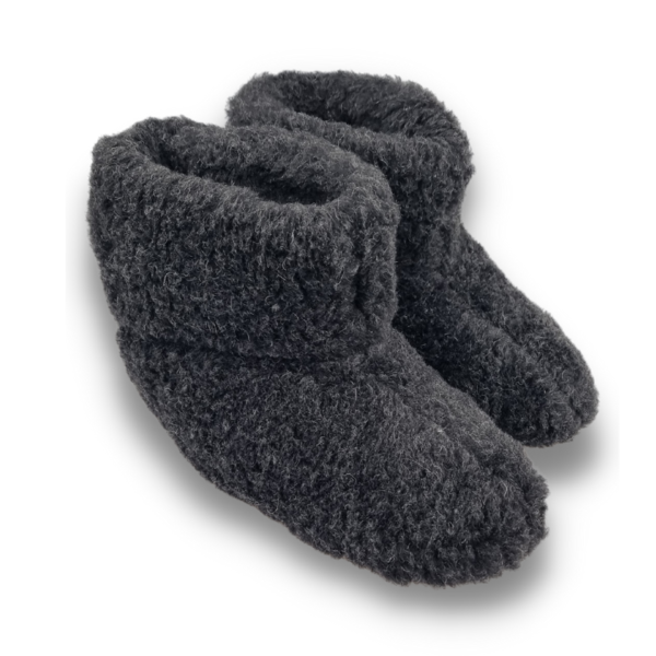 DINA Hohe schwarze Wollpantoffeln mit Anti-Rutsch-Sohlen 36-42