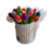 Wooden vase with 25 tulips - mix of 7 colours