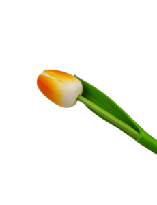  Wooden tulip orange on stem with leaf 30cm